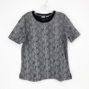 Chico's Large Snake Print Jacquard Short Sleeve Black Top Medium